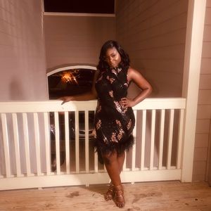 Black Feather Dress with Rose Gold Sequin